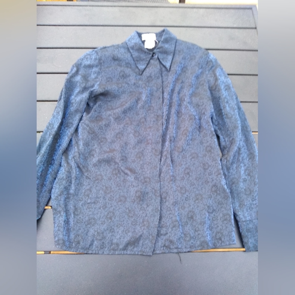 Vintage Steilmann Blue & Black Blouse, 1980s, Designed in Germany, Size …